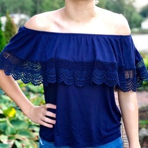Navy Blue Off the Shoulder Top